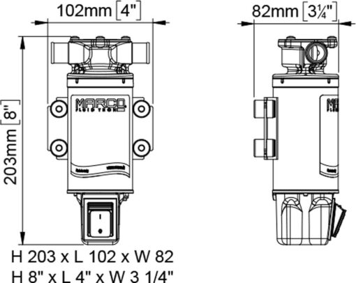 Marco UP1-JS Impellerpumpe 28 l/min mit integriertem on/off Schalter (24 Volt) 2