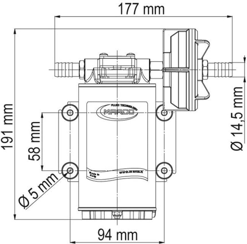 Marco UP1 Pumpe mit Nitrilgummizahnrad und int. Bürsten 35 l/min (12 Volt)